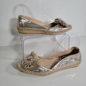 RAS Metallic Leather Espadrille Flats Size 39